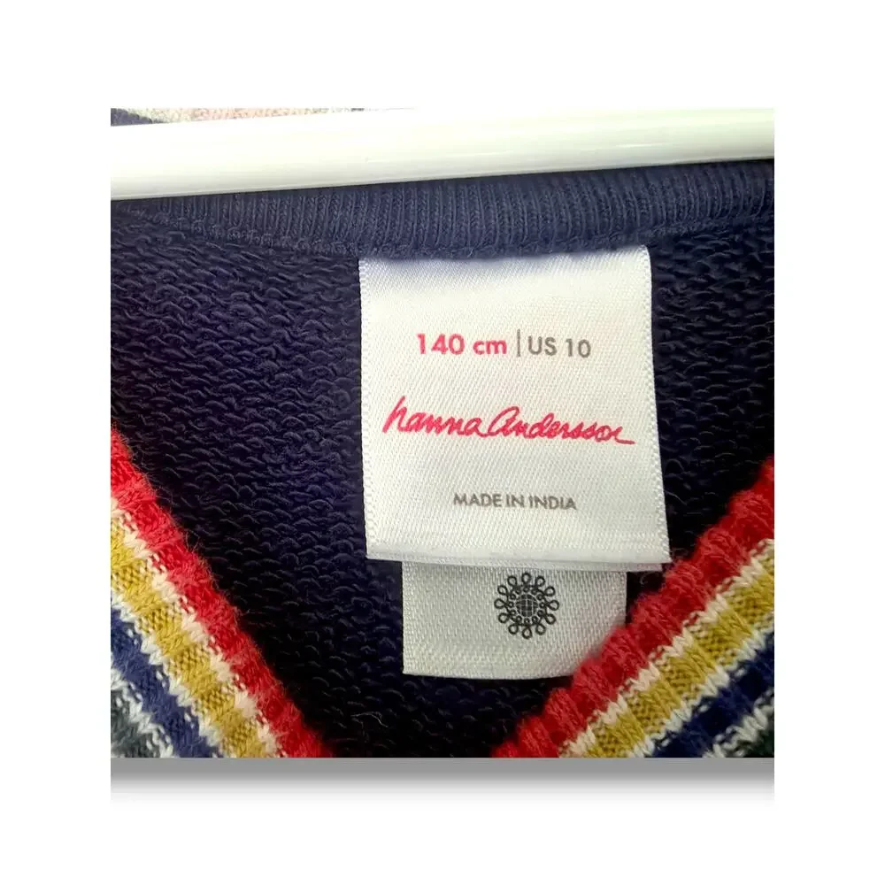 Hanna Andersson Girls 10 Rainbow Cuff Knit French Terry Dress Navy Blue